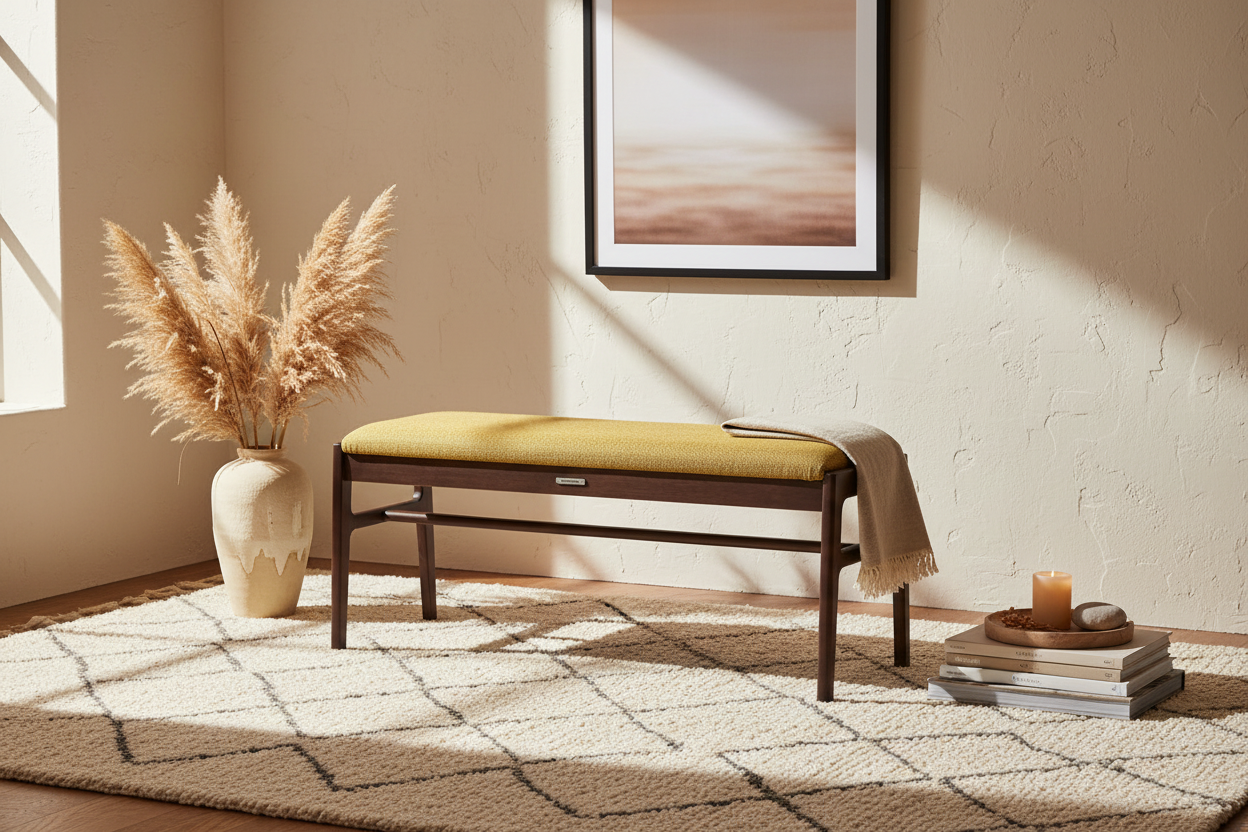 bench mustard yellow enriched scene